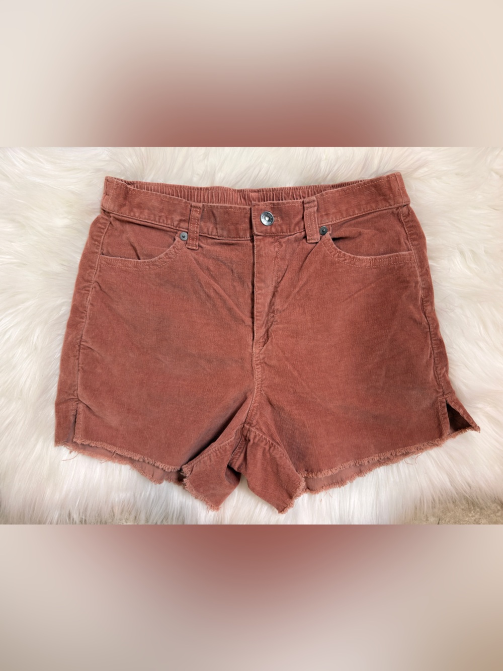 aerie Rust Corduroy Frayed Hem Shorts